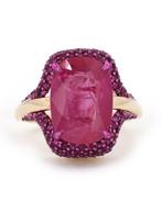 Cocktailring - 14 karaat Geel goud - 5.55ct. tw. Robijn -