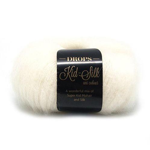 DROPS Kid-Silk Uni Colour - 01 naturel - Mohair Garen, Hobby en Vrije tijd, Breien en Haken, Ophalen of Verzenden