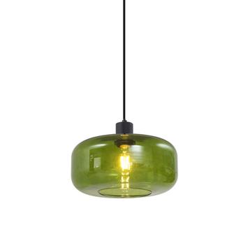 Retro hanglamp zwart met groen glas - Bizle beschikbaar voor biedingen