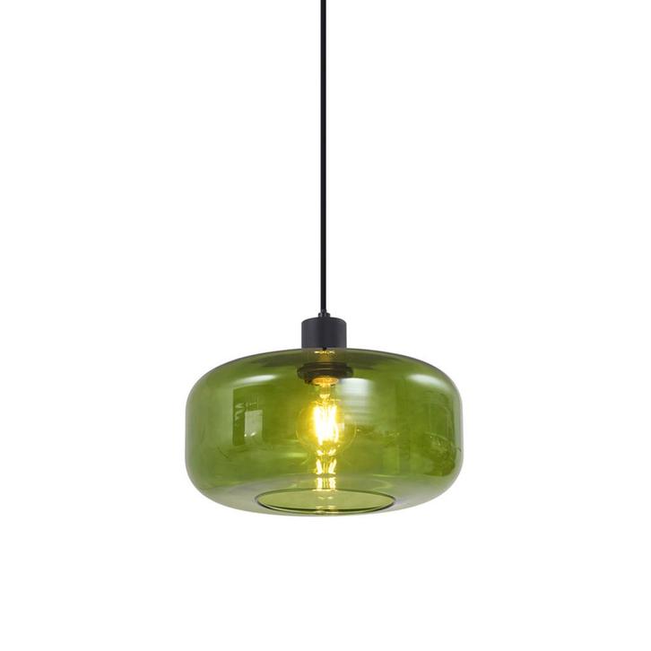 Retro hanglamp zwart met groen glas - Bizle, Huis en Inrichting, Lampen | Hanglampen, Nieuw, Glas, 75 cm of meer