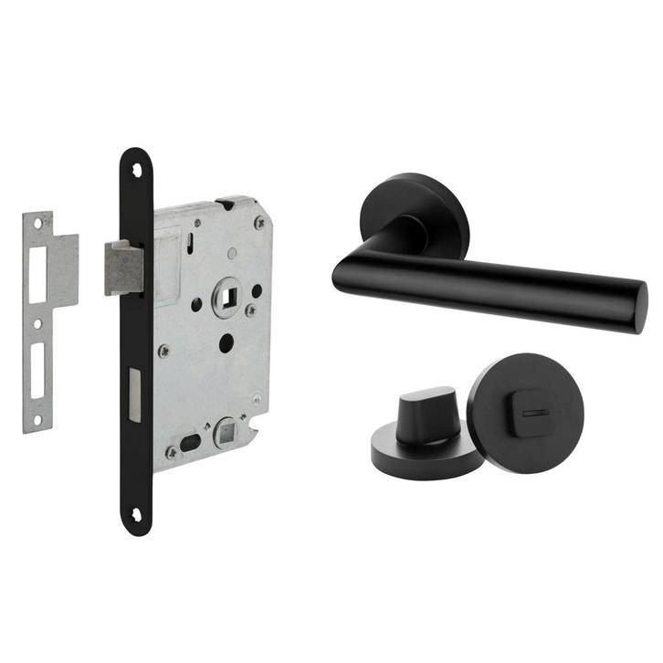 Deurbeslag set met WC-slot en deurklink Modern geveerd zwart, Doe-het-zelf en Verbouw, Hang- en Sluitwerk, Klink of Kruk, Nieuw