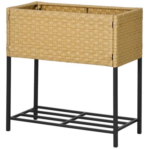 Bloembak - LuxGarden - Hoog model - Polyrotan - Zandkleurig, Tuin en Terras, Bloembakken en Plantenbakken, Nieuw, Ophalen of Verzenden