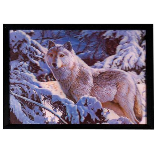 Poster 3D met Lijst - Wolf in Sneeuw & Bos - 43x33cm NIEUW, Huis en Inrichting, Woonaccessoires | Schilderijen, Tekeningen en Foto's