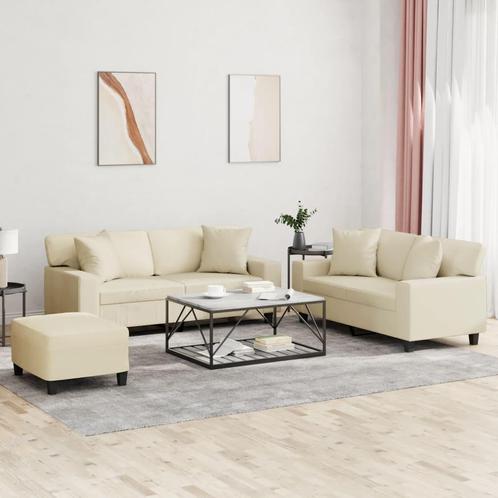 vidaXL 3-delige Loungeset met kussens kunstleer crèmekleurig, Huis en Inrichting, Banken | Bankstellen, Nieuw, Leer, Vierpersoons of meer