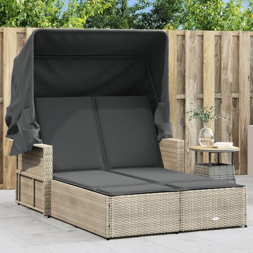 vidaXL Ligbed 2-persoons met luifel en kussens poly rattan, Tuin en Terras, Ligbedden, Nieuw, Verzenden