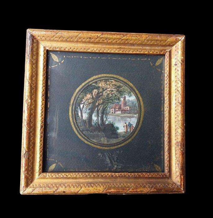 Scuola veneta (XVIII) - Paesaggio con viandanti, Antiek en Kunst, Kunst | Schilderijen | Klassiek