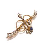 Zonder Minimumprijs - Broche - 9 kt. Geel goud Saffier -
