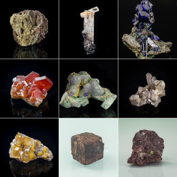 9 Miniatuur mineralenmonsters - Mimetiet, Aquamarijn,, Verzamelen, Mineralen en Fossielen