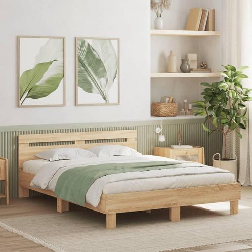 vidaXL Bedframe met hoofdeinde bewerkt hout sonoma eiken, Huis en Inrichting, Slaapkamer | Bedden, Overige maten, 200 cm, Bruin