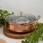 Puur koperen serveerschaal met RVS binnenkant en glazen, Huis en Inrichting, Keuken | Servies, Ophalen of Verzenden, Nieuw