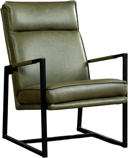 Olijfgroene leren industriële design fauteuil - Granada leer, Huis en Inrichting, Fauteuils, 50 tot 75 cm, 75 tot 100 cm, Nieuw