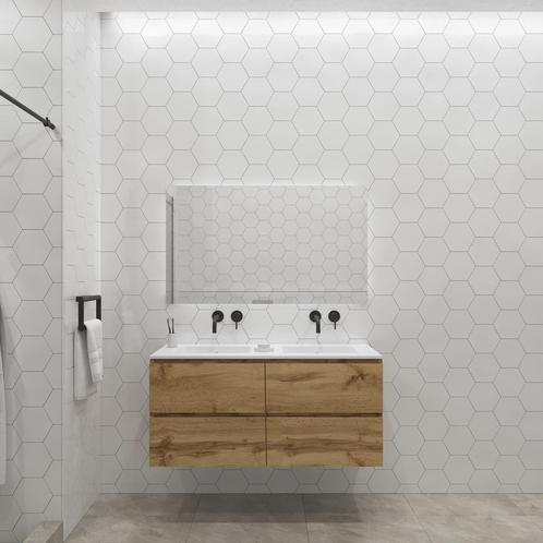 Badkamermeubelset Gliss Zeus 140 cm Rustiek Eiken, Doe-het-zelf en Verbouw, Sanitair, Bad, Nieuw, Ophalen of Verzenden