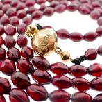 Glaskralen ketting/sautoir met gouden slot; Antiek/vintag..., Gebruikt, Overige kleuren, Ophalen of Verzenden, Met edelsteen