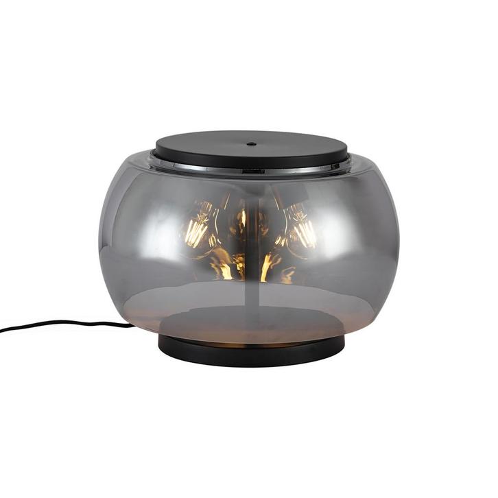 Design tafellamp zwart met smoke glas 3-lichts - Bino, Huis en Inrichting, Lampen | Tafellampen, Nieuw, Metaal, Minder dan 50 cm