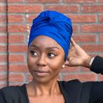 Easy headwrap / hoofddoek - Satijnen binnenkant - Blauw - Ka, Nieuw, Ophalen of Verzenden