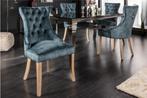 Elegante stoel CASTLE petrol fluweel landelijke stijl met, Huis en Inrichting, Stoelen, Ophalen of Verzenden, Nieuw