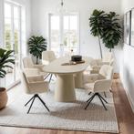 Draaibare fauteuil Lenia, gestoffeerd - Fluweel crème/zwart,, Huis en Inrichting, Verzenden, Nieuw