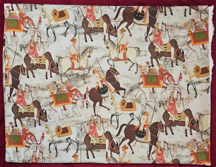 Zeldzaam Art Dèco-weefsel met paarden in galop. - Textiel -, Antiek en Kunst, Antiek | Kleden en Textiel