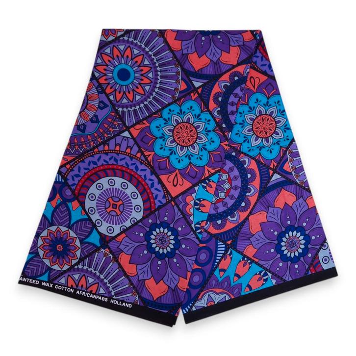 Afrikaanse print stof - Paars en lichtblauw Mandala Patchwor, Hobby en Vrije tijd, Stoffen en Lappen, Nieuw, Ophalen of Verzenden
