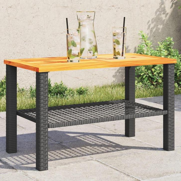 vidaXL Tuintafel 70x38x42 cm poly rattan en acaciahout zwart, Tuin en Terras, Tuintafels, Nieuw, Verzenden