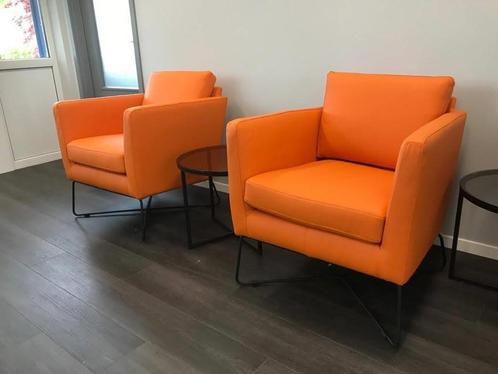 leren fauteuils met kruisframe - oranje leer - Echt leer, M, Huis en Inrichting, Fauteuils, 50 tot 75 cm, 75 tot 100 cm, Nieuw