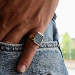 Gouden pinkring met blauwe lagensteen | Heren (zegelring), Sieraden, Tassen en Uiterlijk, Ringen, Gebruikt, Overige kleuren, Heer