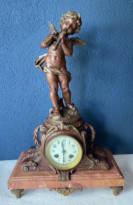 Figurale pendule - Brons, Glas, Marmer, Messing,, Antiek en Kunst, Antiek | Klokken