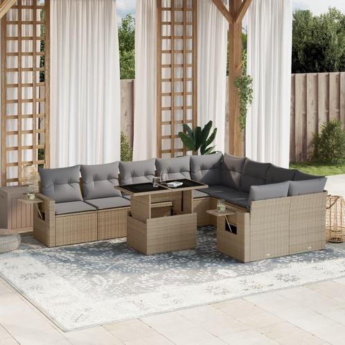 vidaXL 10-delige Loungeset met kussens poly rattan beige, Tuin en Terras, Tuinsets en Loungesets, Loungeset, Nieuw, Rotan, Verzenden