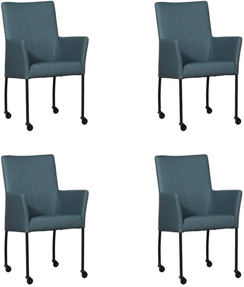 Set van 4 Blauwe leren moderne eetkamerstoelen - Toledo Leer, Huis en Inrichting, Stoelen, Vier, Overige kleuren, Nieuw, Leer