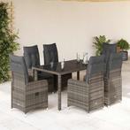 vidaXL 5-delige Bistroset met kussens poly rattan grijs, Verzenden, Nieuw, Rotan, 4 zitplaatsen