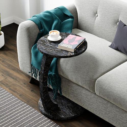 Bijzettafel Holeby marmerlook zwart 56x38 cm [en.casa], Huis en Inrichting, Tafels | Bijzettafels, Nieuw, Verzenden