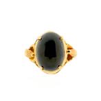18 Krt. Vintage gouden ring met zwarte labradoriet, Gebruikt, Overige kleuren, Ophalen of Verzenden, Kleiner dan 17