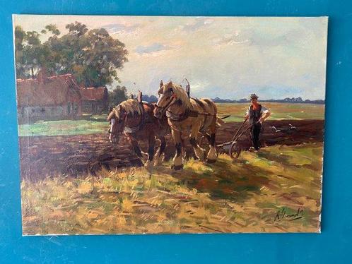 Hollandse School (XX) - Ploegen op het land, Antiek en Kunst, Kunst | Schilderijen | Klassiek