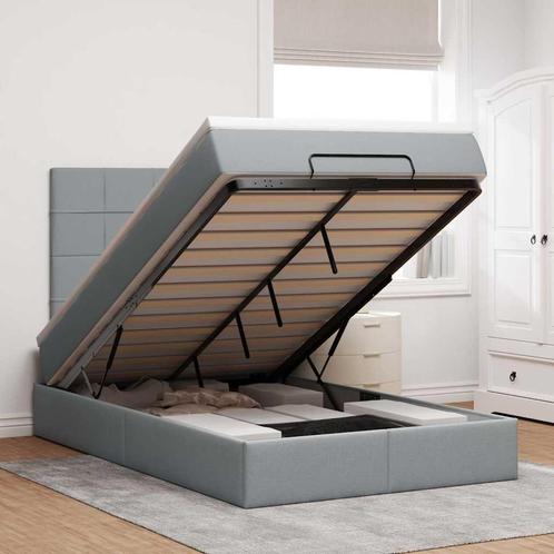 vidaXL Ottoman bed met matras en LEDs 120x190 cm stof, Huis en Inrichting, Slaapkamer | Bedden, 120 cm, 190 cm of minder, Grijs