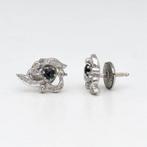 Oorbellen - 18 karaat Witgoud Saffier - Diamant, Nieuw