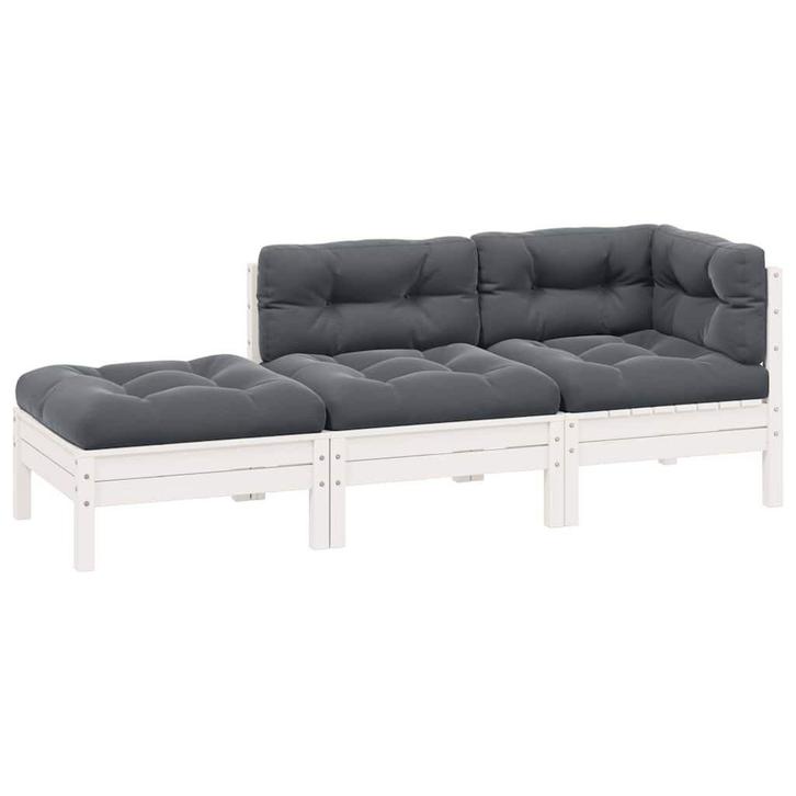 Tuinset Wit Grenen 3-delig | Retourdeal | 51% Korting, Tuin en Terras, Tuinsets en Loungesets, Nieuw, Hout, Loungeset, 3 zitplaatsen