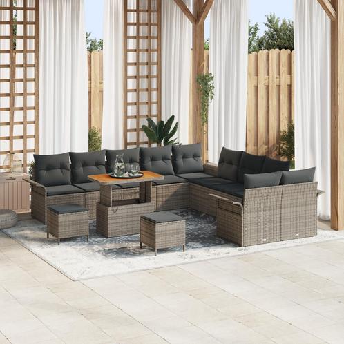 vidaXL 13-delige tuinbankset met kussens in grijs poly riet, Tuin en Terras, Tuinsets en Loungesets, Nieuw, Verzenden