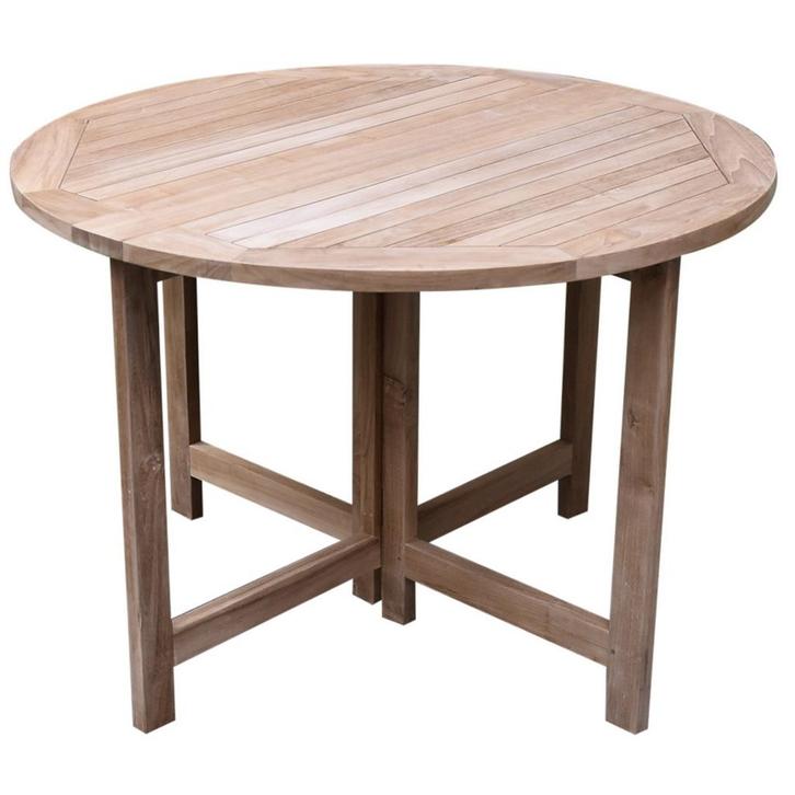 Kupu-Kupu klaptafel 110 cm rond teak, Tuin en Terras, Tuintafels, Nieuw, Teakhout, Ophalen of Verzenden