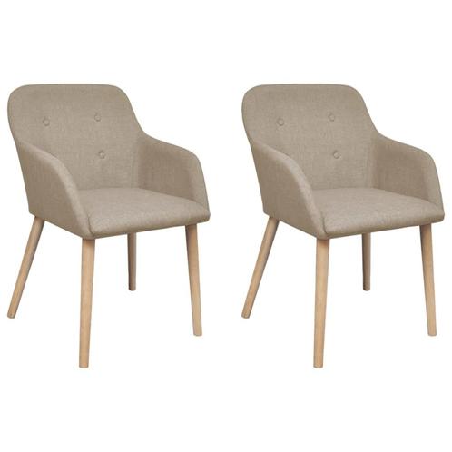 vidaXL Eetkamerstoelen 2 st stof en massief eikenhout beige, Huis en Inrichting, Stoelen, Nieuw, Verzenden