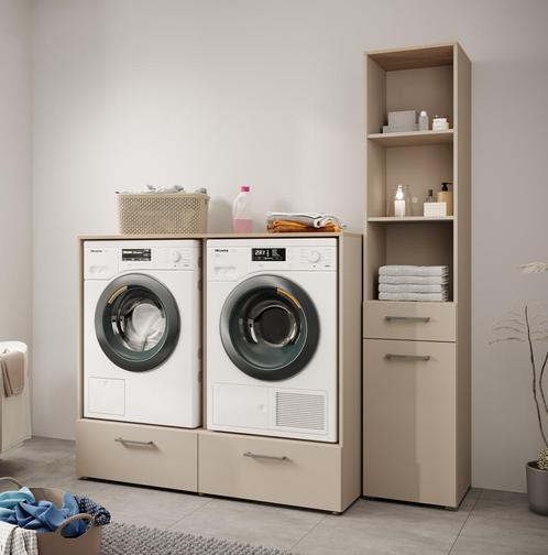 Meubella | Wasmachine kast | Beige | set van 2 kasten, Huis en Inrichting, Kasten | Vitrinekasten, 50 tot 75 cm, Nieuw, 150 tot 200 cm