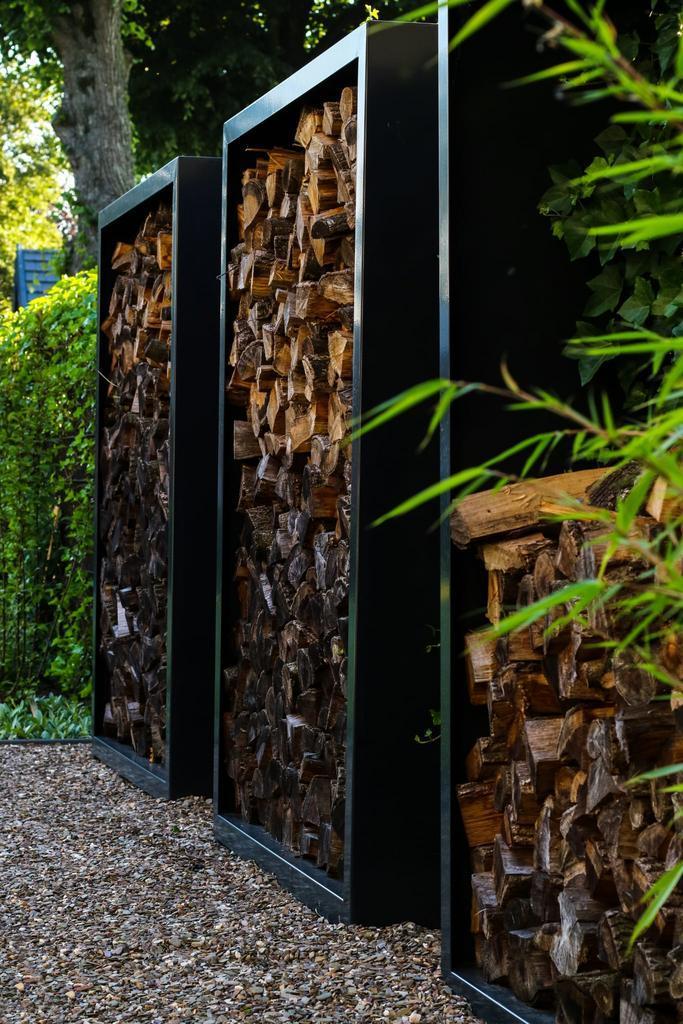 Haardhoutbak gepoedercoat of van  cortenstaal, Tuin en Terras, Overige Tuin en Terras, Nieuw, Ophalen