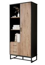 Hoog Dressoirkast 80×40×180 cm – Houtlook, Zwart Frame, Lade, Huis en Inrichting, Kasten | Kledingkasten, Verzenden, Nieuw