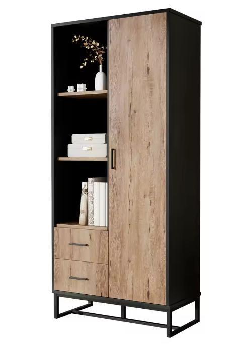 Hoog Dressoirkast 80×40×180 cm – Houtlook, Zwart Frame, Lade, Huis en Inrichting, Kasten | Kledingkasten, Nieuw, Verzenden