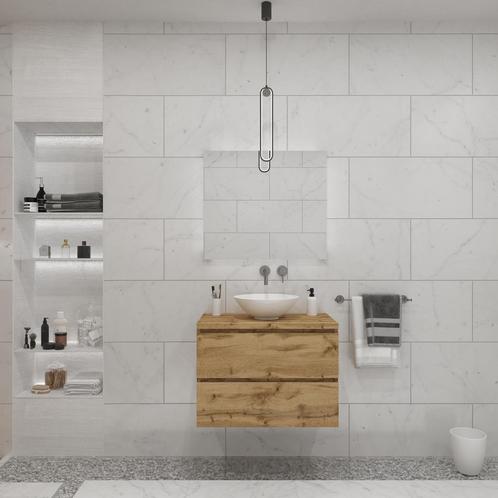 Badkamermeubelset Gliss Zeus 90 cm Natuur Eiken Met Waskom, Doe-het-zelf en Verbouw, Sanitair, Bad, Nieuw, Ophalen of Verzenden