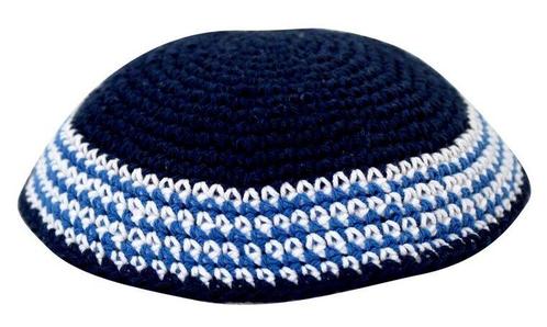 Keppeltje / Kippah navy gehaakt van katoen met fantasiera..., Kleding | Heren, Hoeden en Petten, Verzenden