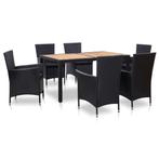 vidaXL 7-delige Tuinset met kussens poly rattan zwart, 6 zitplaatsen, Nieuw, Tuinset, Verzenden