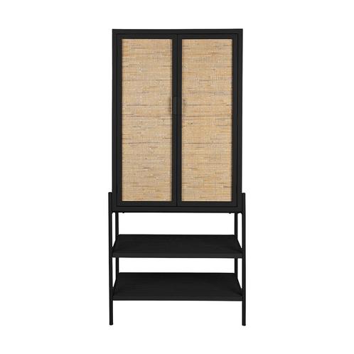 *WOONWINKEL* Dutchbone Yasu Zwarte Kast Met Rotan Deuren, Huis en Inrichting, Kasten | Wandmeubels, Nieuw, Verzenden