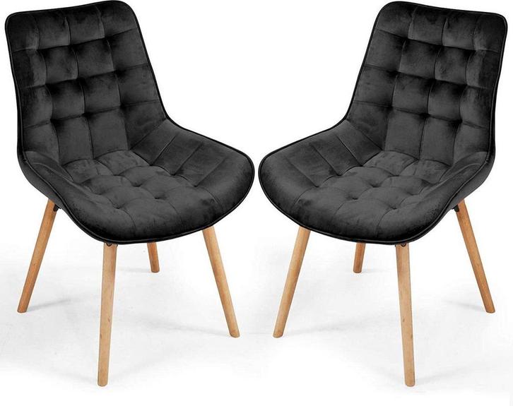 Eetkamerstoelen - Set van 2 - Fluweel - Zwart - MIADOMODO®, Huis en Inrichting, Stoelen, Zo goed als nieuw, Verzenden