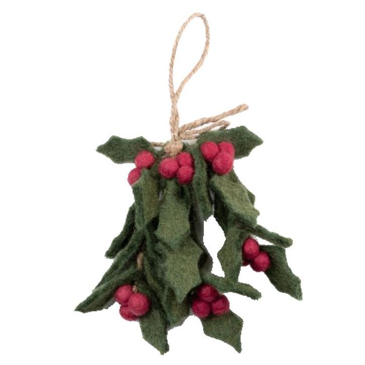 Hanger Vilt - Hulst / Holly Berry Large - 15cm - Groen/Rood, Diversen, Kerst, Nieuw, Ophalen of Verzenden