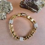 18 Krt. Gouden magnum schakel armband met zirconia | 24,5 cm, Sieraden, Tassen en Uiterlijk, Armbanden, Gebruikt, Overige kleuren